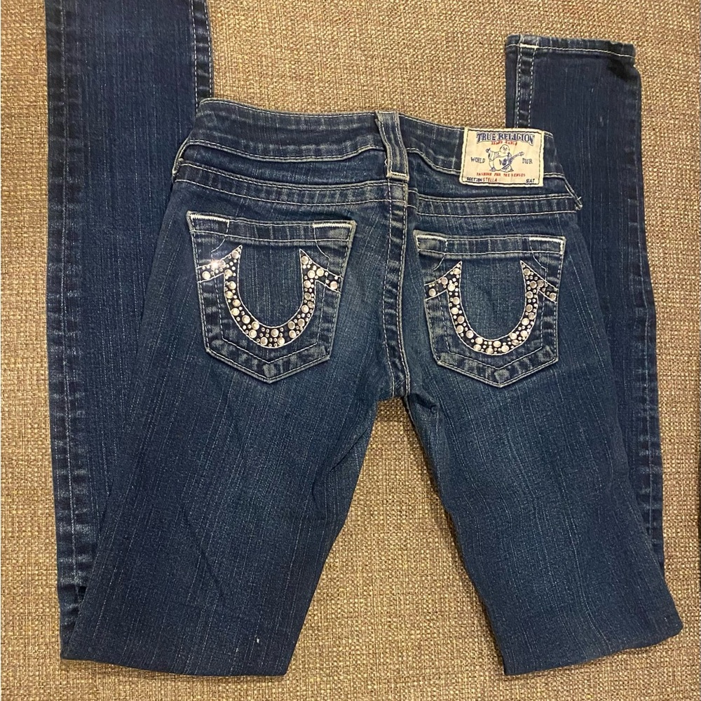 True Religion Blue Skinny Jeans with Decorative Stitching